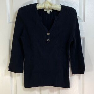 Tradition 100% Cotton V-Neck Ribbed Sweater in Black, M 12 (10-12)